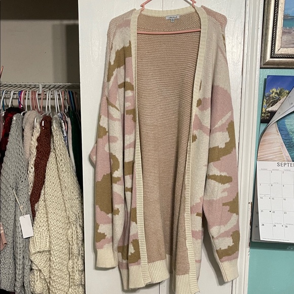 White Birch Cream and Pink Patterned Cardigan - Picture 1 of 3